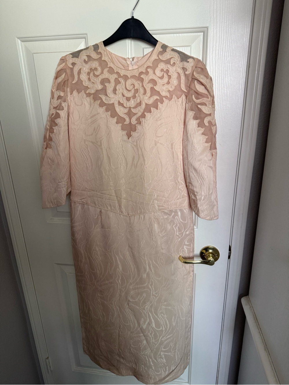 Rina diMontella Pale Blush Embroidered Midi Dress